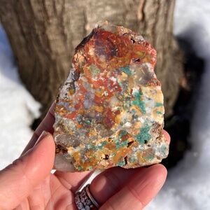 Copper (1) chrysocolla in chalcedony slab with stand | crystal